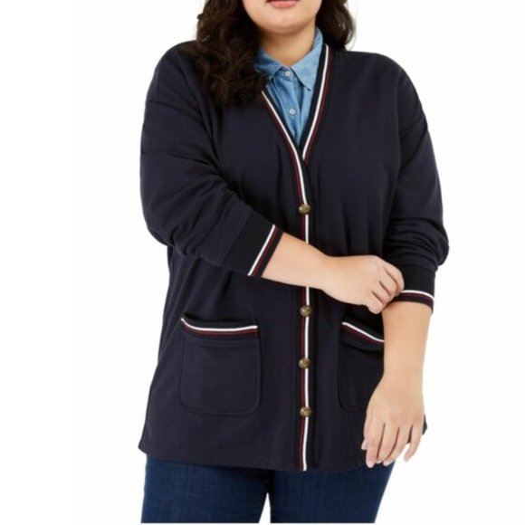 Tommy Hilfiger Sweaters - Tommy Hilfiger Plus Size Striped-Trim Cardigan